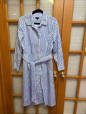 EUC Talbots Blue and White Striped Long Sleeve Shirt Dress